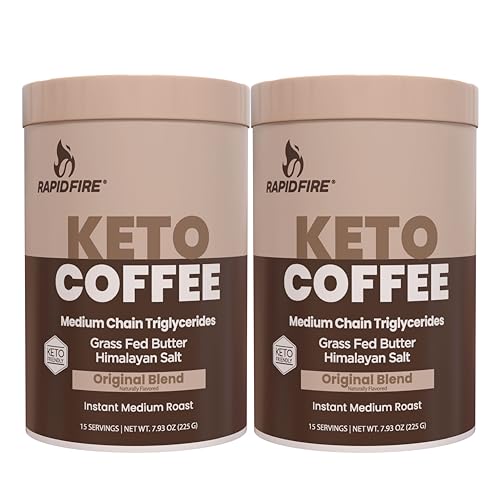 Rapid Fire Keto Coffee 2 Pack, Instant Keto with MCT Oil, Grass Fed Butter & Himalayan Salt – Low Carb Butter Coffee for Energy, Focus, Metabolism Support, Ketosis Lifestyle, 30 Servings, 2 Pack
