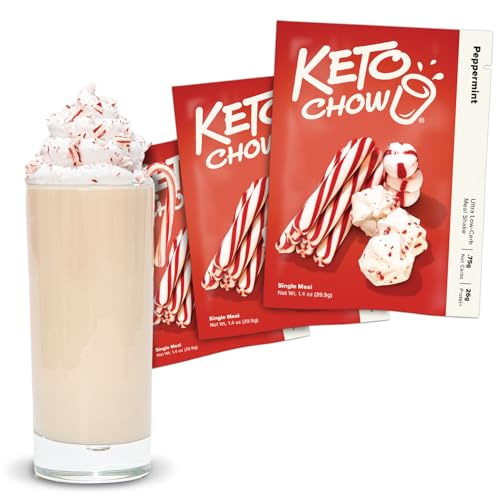 Keto Chow Peppermint – Keto Meal Replacement Shake Powder – Nutritionally Complete – Low Carb – Delicious Easy Meal Substitute – Protein Rich You Choose The Fat – Single Meal – 3 Pack