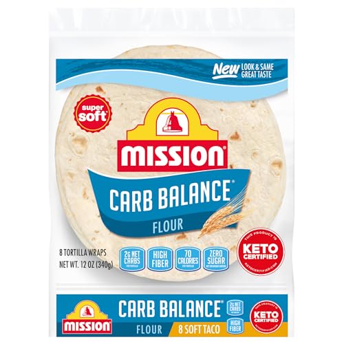 Mission Carb Balance Soft Taco Flour Tortillas, 8 Count, Low Carb, Keto, High Fiber, No Sugar