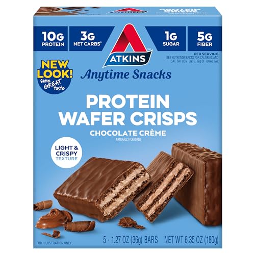 Atkins Chocolate Crème Protein Wafer Crisps, Protein Dessert, 4g Net Carb, 1g Sugar, High in Fiber, Keto Friendly, 5 Count