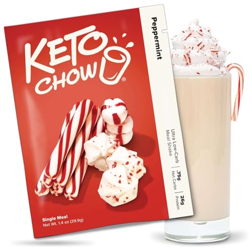 Keto Chow Peppermint – Keto Meal Replacement Shake Powder – Nutritionally Complete – Low Carb – Delicious Easy Meal Substitute – Protein Rich You Choose The Fat – Single Meal