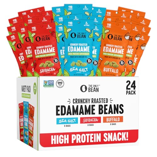 The Only Bean Crunchy Roasted Edamame – Healthy Snacks for Adults and Kids (Variety Pack), Low Carb Keto Snack Food, Vegan Gluten Free High Protein Snacks (11g), Office Snack, 0.9oz 24 pack