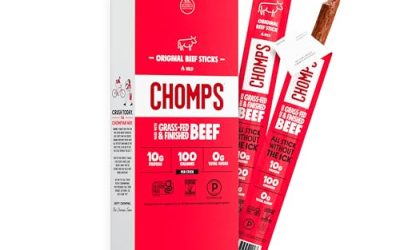 Chomps Grass-Fed and Finished Original Beef Jerky Snack Sticks 10-Pack – Keto, Paleo, Whole30, 10g Lean Meat Protein, Gluten-Free, Zero Sugar Food, Non-GMO