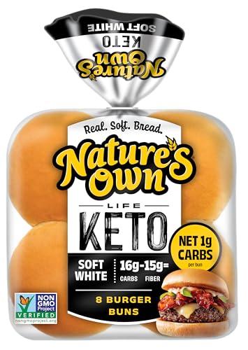 Nature’s Own Life Keto Burger Buns, Non-GMO Keto Bread Hamburger Buns, 8 Count
